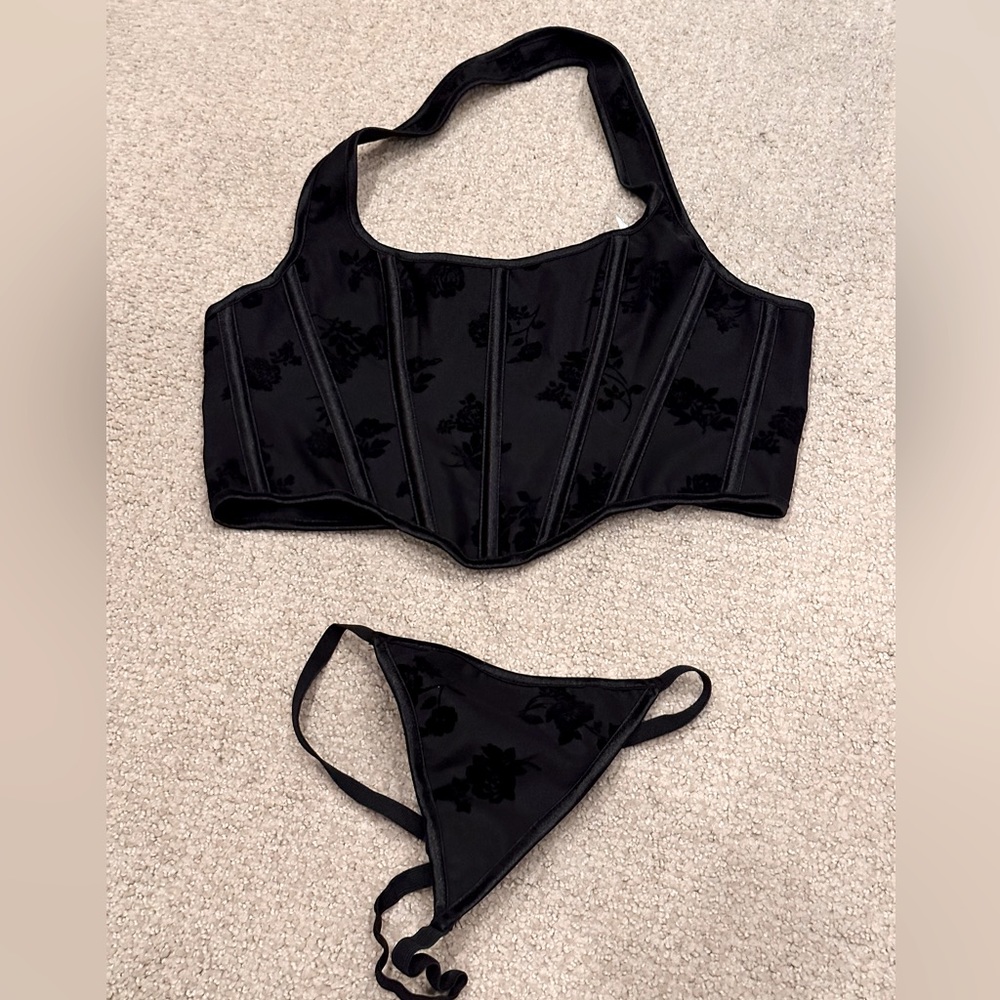 Never Worn Black corset with matching g-string panty